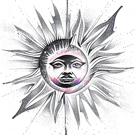sun, universe, stars, space tattoo design idea