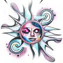 sun, universe, stars, space tattoo design idea