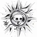 sun, universe, stars, space tattoo design idea