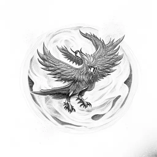 A phoenix rising from a black hole, representing rebirth and the mysteries of the universe tattoo design idea