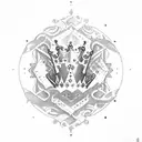 letra M número 23 corona de princesa hojas de laurel  tattoo design idea