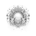 letra M número 23 corona de princesa hojas de laurel  tattoo design idea