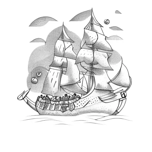 Viking ship sailing through stormy seas tattoo design idea