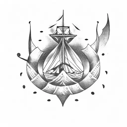 Viking ship sailing through stormy seas tattoo design idea