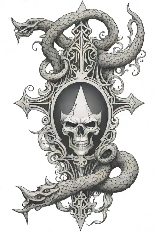 sigil of Lucifer, holy grail, snakes and blood tattoo design idea