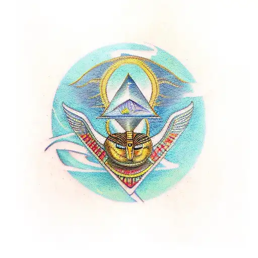 egypt with horus eye and toth, isis, anubis, scarab, and pyramid tattoo design idea