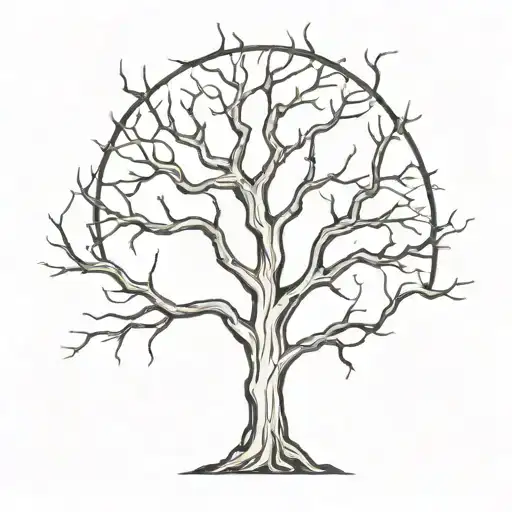 An outline of a creepy tree with gothic symbols hidden within the branches tattoo design idea