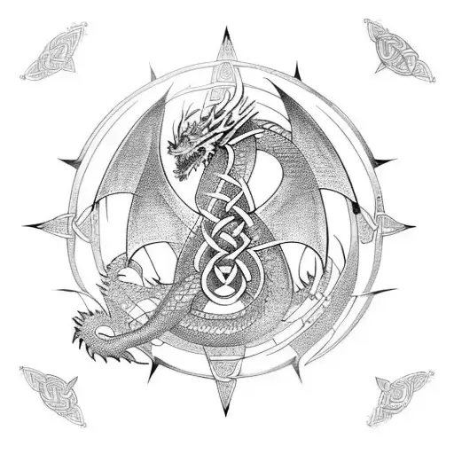 Celtic dragon, storm, compass tattoo design idea