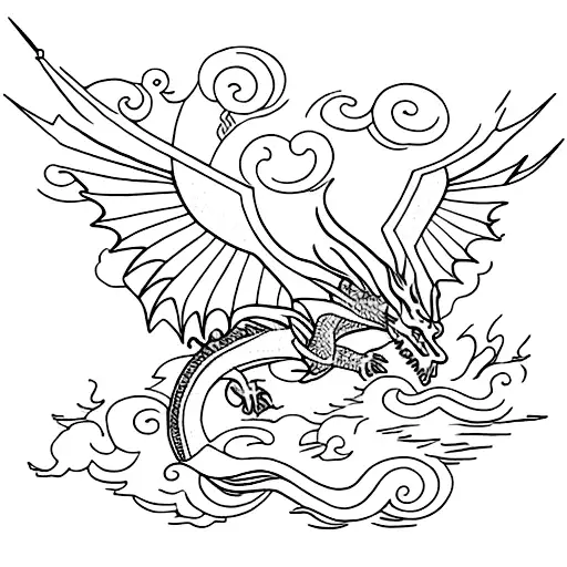 a Celtic dragon flying in a storm over the sea tattoo design idea