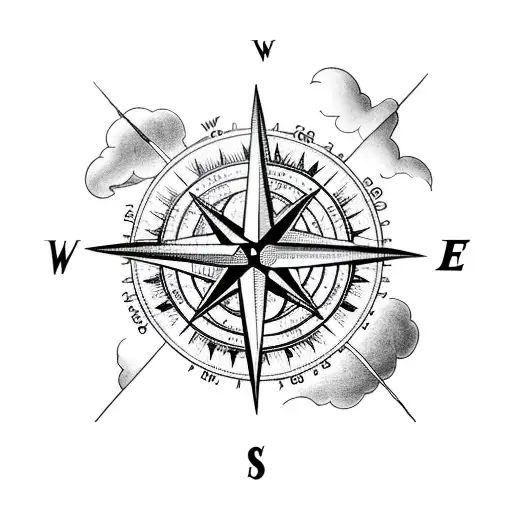 A tattoo of a compass surrounded by storm clouds and lightning bolts tattoo design idea