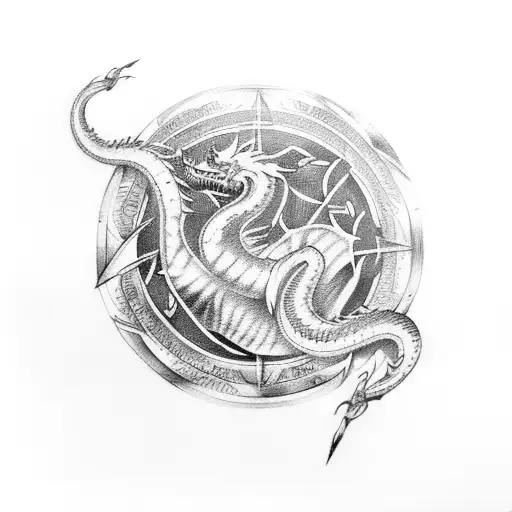 Flying Celtic dragon storm compass tattoo design idea