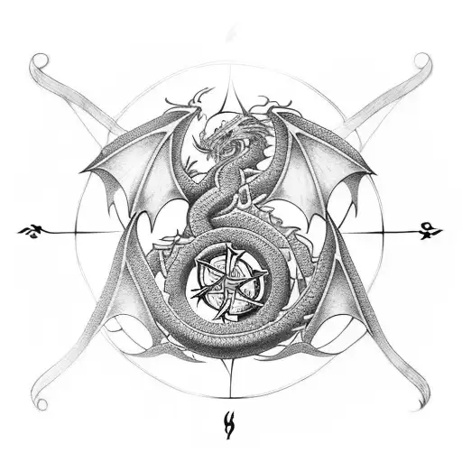 Flying Celtic dragon storm compass tattoo design idea
