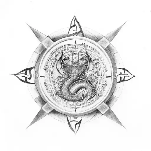 Celtic Dragon compass storm tattoo design idea