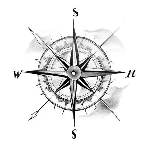 A tattoo of a compass surrounded by storm clouds and lightning bolts tattoo design idea