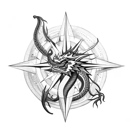 Compass Storm Cloud Dragon tattoo design idea