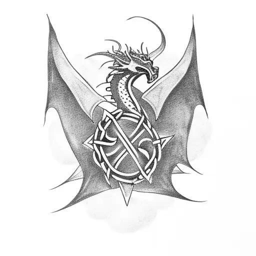 a Celtic dragon flying in a storm over the sea tattoo design idea