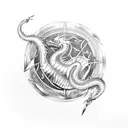 Flying Celtic dragon storm compass tattoo design idea