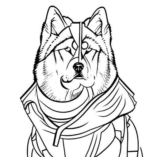 An Alaskan Malamute with ninja attire tattoo design idea