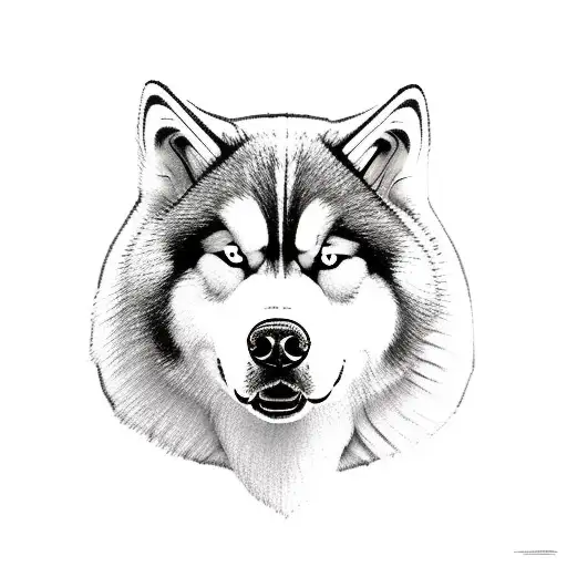 An Alaskan Malamute with ninja attire tattoo design idea