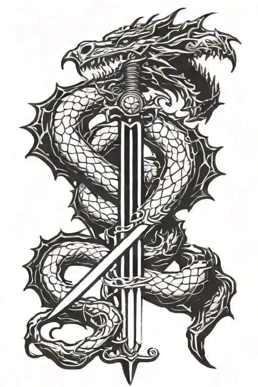dragon heart sword tattoo design idea