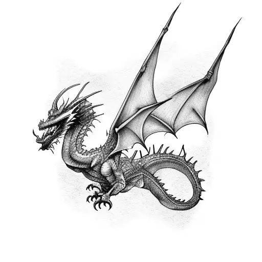 dangerous dragon flying around a stick tattoo design idea