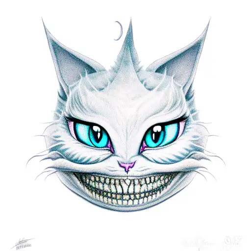 cheshire cat with a dragon circling it tattoo design idea