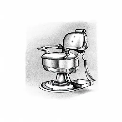 A barber chair surrounded by various tools of the trade tattoo design idea