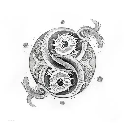 dragon, yin yang , butterfly  tattoo design idea