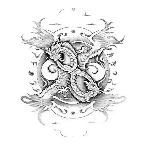 dragon, yin yang  tattoo design idea
