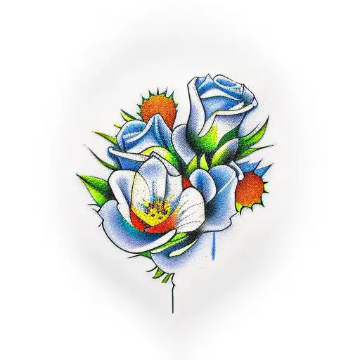 Para un tatuaje representando a Luar y Liel con los apellidos Robles Torres: 1) Nombres rodeados de flores para conexión tattoo design idea