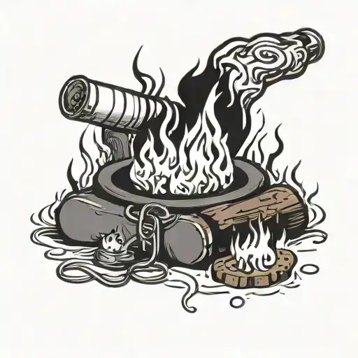 Campfire set ablaze by 4 lighters   tattoo design idea