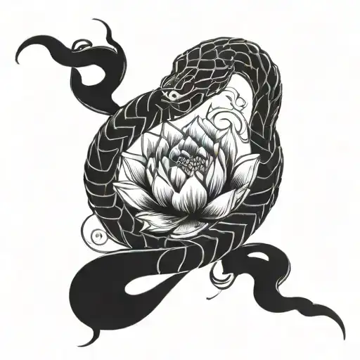 snake with lotus flower tattoo design idea