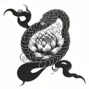 snake with lotus flower tattoo design idea