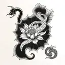snake with lotus flower tattoo design idea