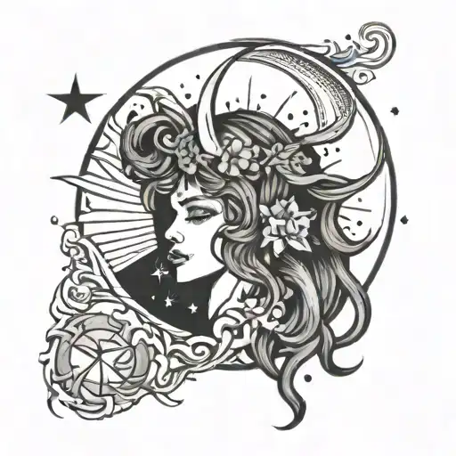 moon with halo tattoo design idea