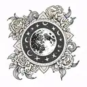 moon with halo tattoo design idea