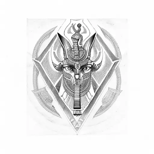 Anubis surrounded by Egyptian hieroglyphics tattoo design idea