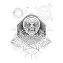 A quote saying "bask in our cosmic insignificance" with a science theme tattoo design idea