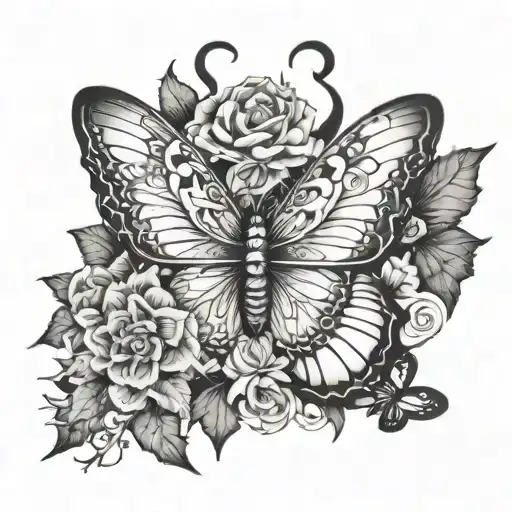 angel number 444 and butterfly   tattoo design idea