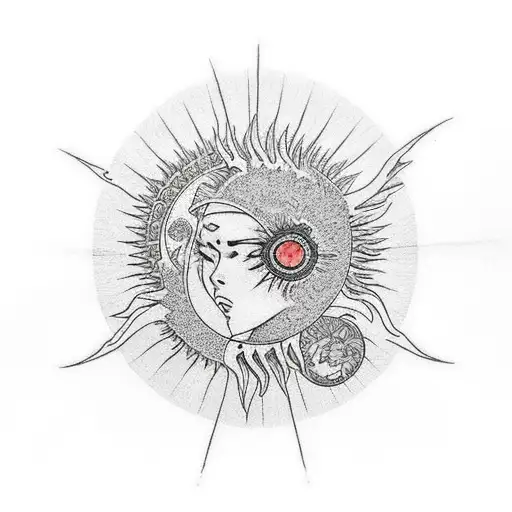 neon genesis Eva-1 walking in front of the sun tattoo design idea