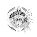 neon genesis Eva-1 walking in front of the sun tattoo design idea