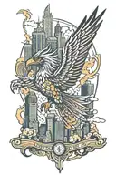 phoenix soaring with new york skyline  tattoo design idea
