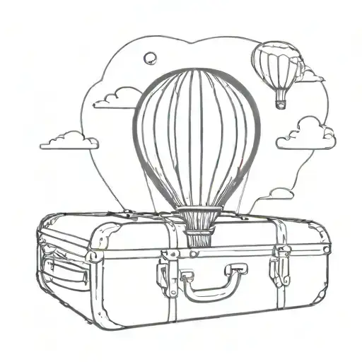 hot air balloon with suitcase tattoo design idea