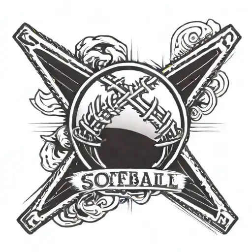 A new-school tattoo of a softball with a cross and rays of light shining behind it, representing the client's connection between their faith and their passion for softball tattoo design idea