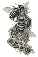 Bee which is half mechanical and the other half geometrically artistic. In addition, honeycombs, flowers, geometric elements tattoo design idea