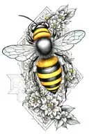 Bee which is half mechanical and the other half geometrically artistic. In addition, honeycombs, flowers, geometric elements tattoo design idea
