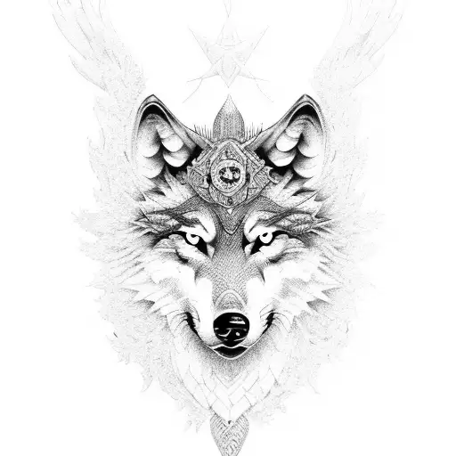 Wolf and Eagle in dotwork style tattoo design idea