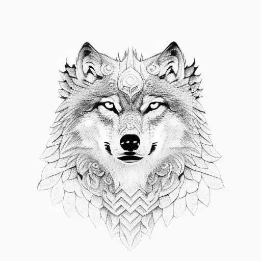 Wolf and Eagle in dotwork style tattoo design idea