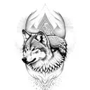 Wolf and Eagle in dotwork style tattoo design idea