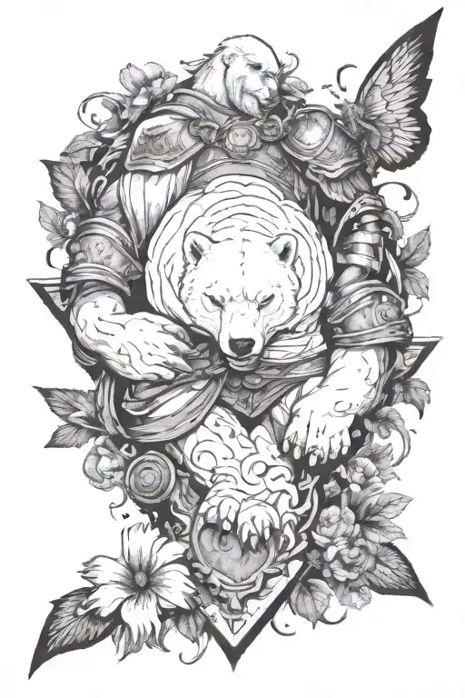 Polar Bear crushing roman warrior tattoo design idea